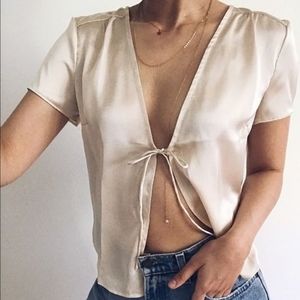 🌸 Brandy Melville John Galt Satin Tie Blouse Top 🌸